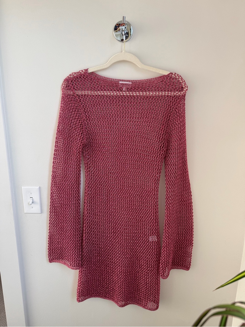 Open-Knit Long Sleeve Tunic Dress - Dusty Rose